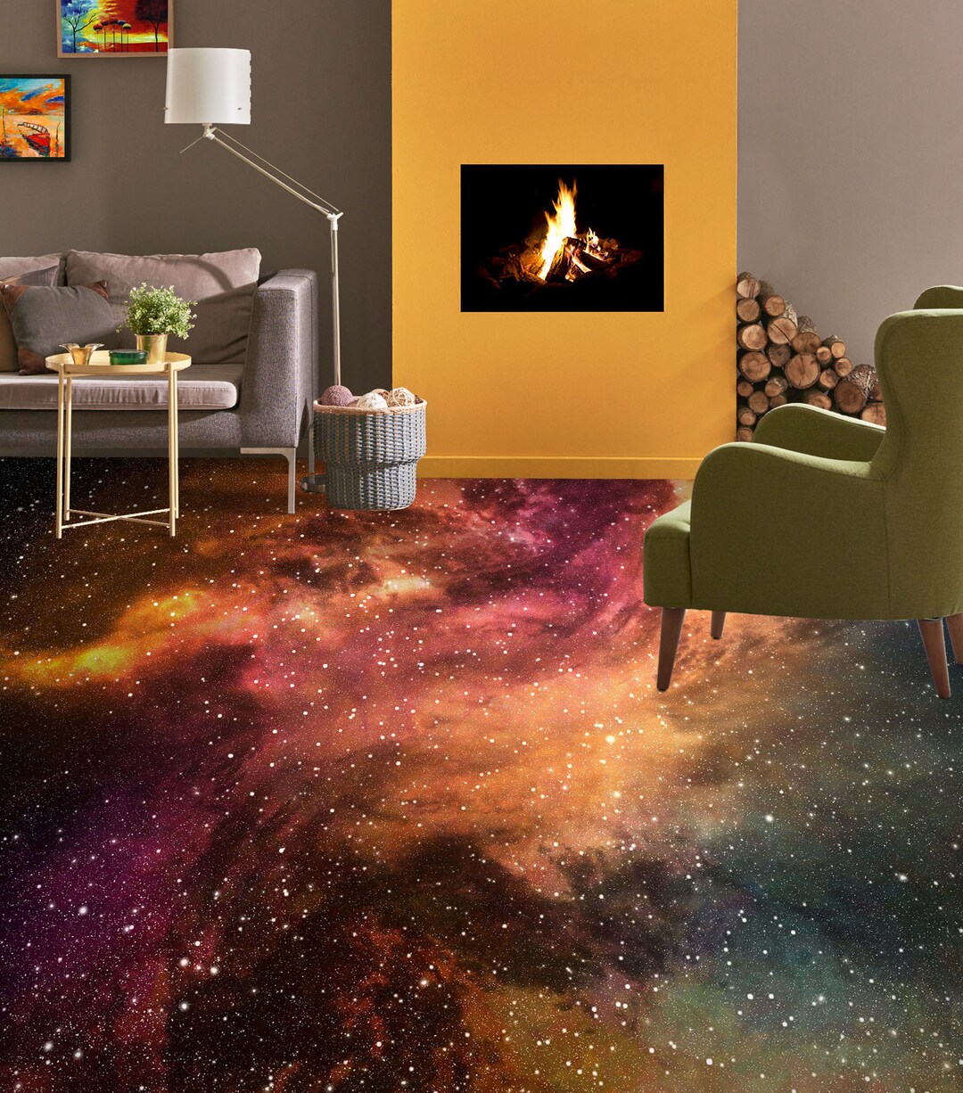 3D Night Sky Planet Star  Non-slip, Waterproof  & Removable Rug Mat & Floor Murals