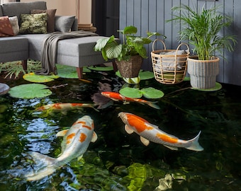 3D Fat Koi 8035 Floor Wallpaper Murals Self-Adhesive Removable Kitchen Bath Floor Waterproof floor Rug Mat Print Epoxy YOYO