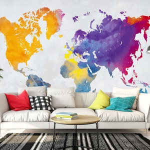 Amarillo mapa del mundo 072 papel pintado mural autoadhesivo peel y stick pared pegatina pared decoración diseño extraíble