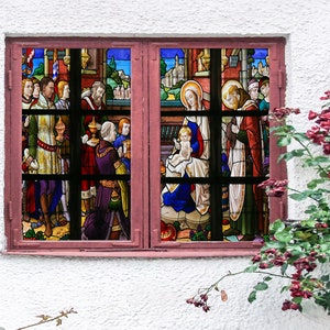 3D Noble Woman W1709 Window Film Print Sticker Cling Stained Glass Xmas Window Decor UV Heat Control Glass Privacy Window Film Rose