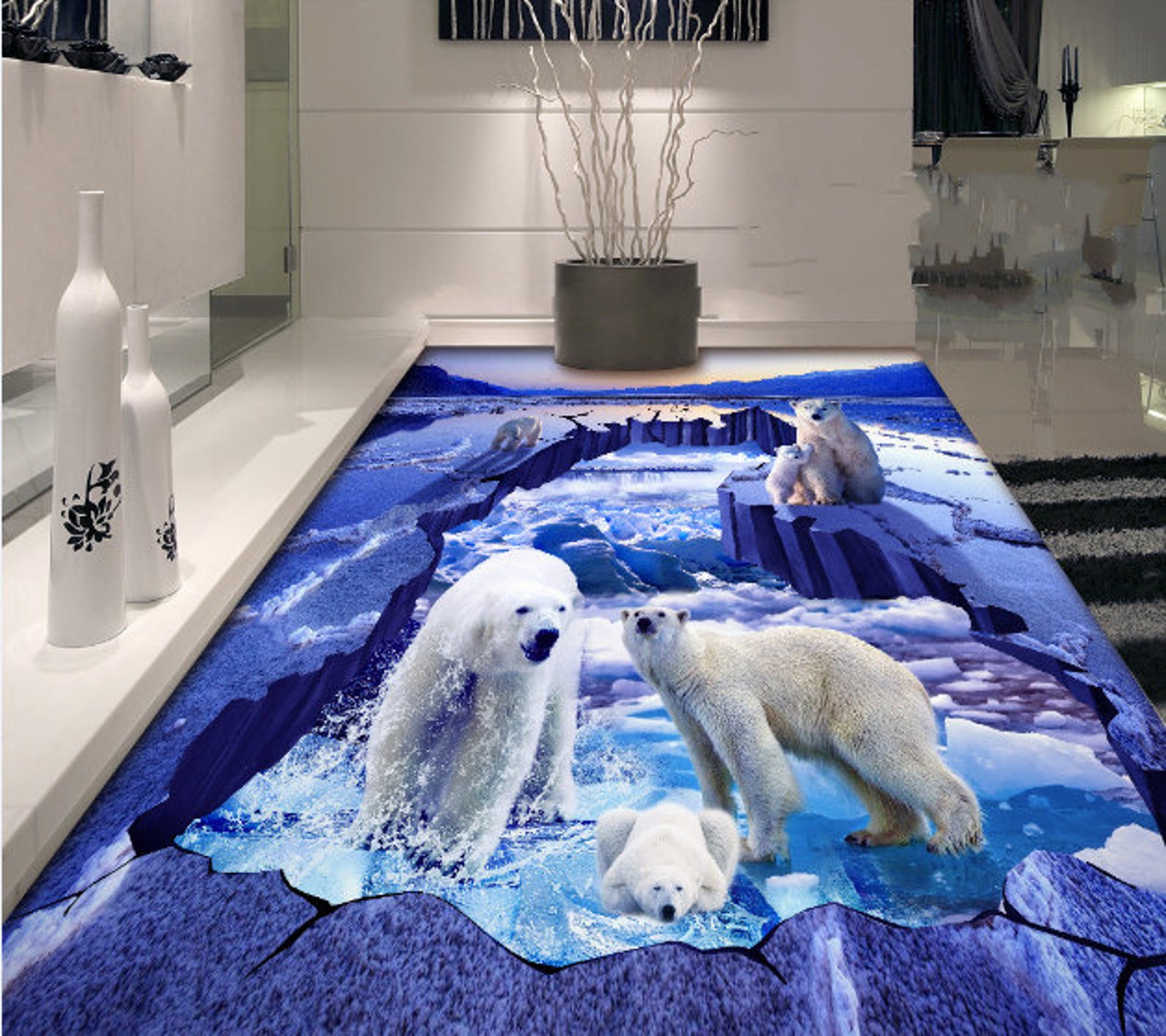 3d river polar bear 0026 floor wallpaper murals self