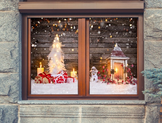 3D Kerzen Beleuchtung W2262 Fensterfolie Print Aufkleber Cling Buntglas Weihnachten Fenster Dekor UV Hitze Control Glas Sichtschutz Fensterfolie Rose