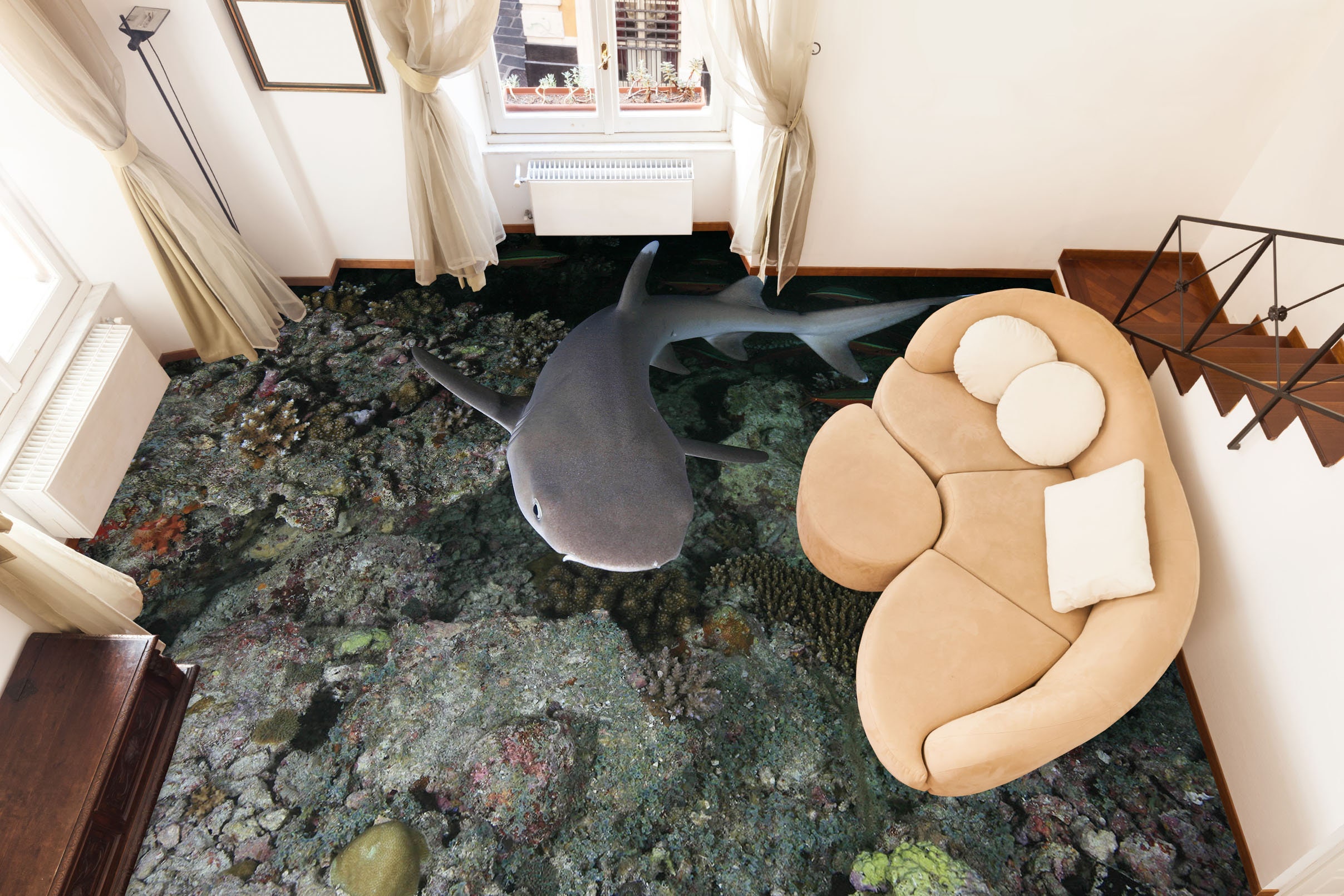 3D Ocean Fish 1405 Floor Wallpaper Murals Self-Adhesive Removable Kitchen Bath Floor Waterproof floor Rug Mat Print Epoxy 2024