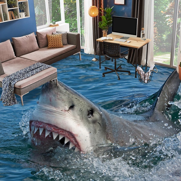 3D Sharp Shark Teeth 2241 Floor Wallpaper Murals Self-Adhesive Removable Kitchen Bath Floor Waterproof floor Rug Mat Print Epoxy YOYO