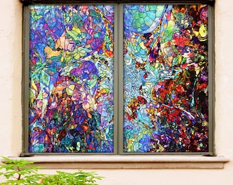 3D Complex Colors W1101 Window Film Print Sticker Cling Stained Glass Xmas Window Decor UV Heat Control Glass Privacy Window Film Romy