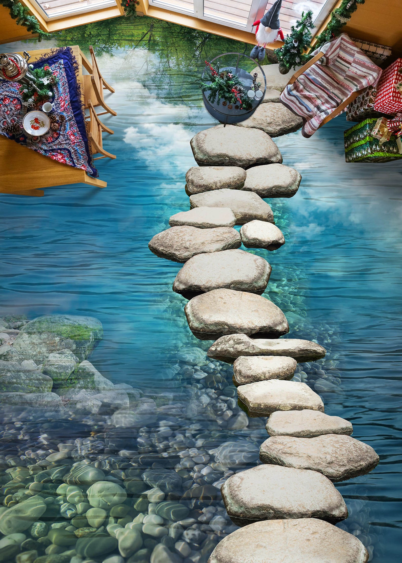 3D Lake Stones 1400 Floor Wallpaper Murals Self-adhesive Removable ...