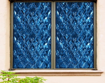 3D Dark Blue Crystal W547 Window Film Print Sticker Cling Stained Glass Xmas Window Decor UV Heat Control Glass Privacy Window Film Romy