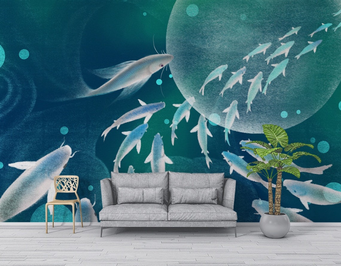 White Fish 2569 Wallpaper Mural Self Adhesive Peel and Stick Etsy