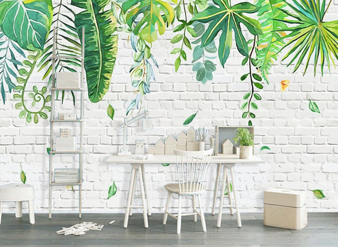 Rattan Leaves 3141 Wallpaper Mural Self Adhesive Peel and - Etsy