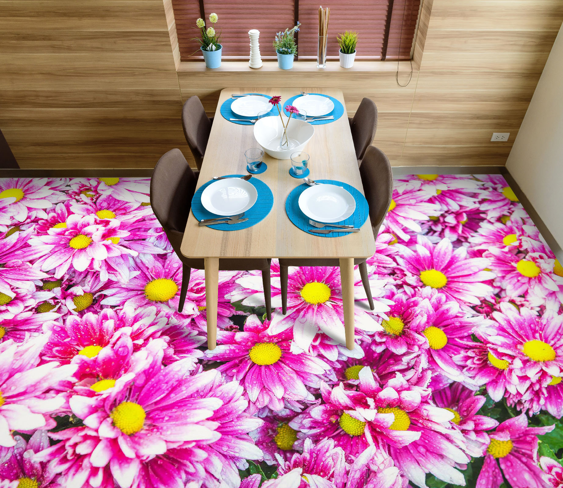 Buy 3D Pink Flower 5911 Floor Wallpaper Murals Self-adhesive