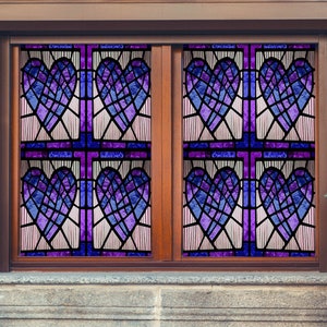 3D Purple Love W2244 película para ventana, pegatina impresa, vidrieras, decoración de ventanas de Navidad, control de calor UV, película para ventanas de privacidad, rosa