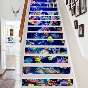 View of 3D Sea Turtle Fish S1108 Pattern Tile Marble Stair Risers Decoration ...