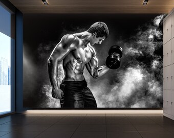 3D Dumbbell Strength 5158 Gym Sports Wallpaper Mural Self Adhesive Peel and Stick Wall Sticker Wall Decoration Removable Workout Training