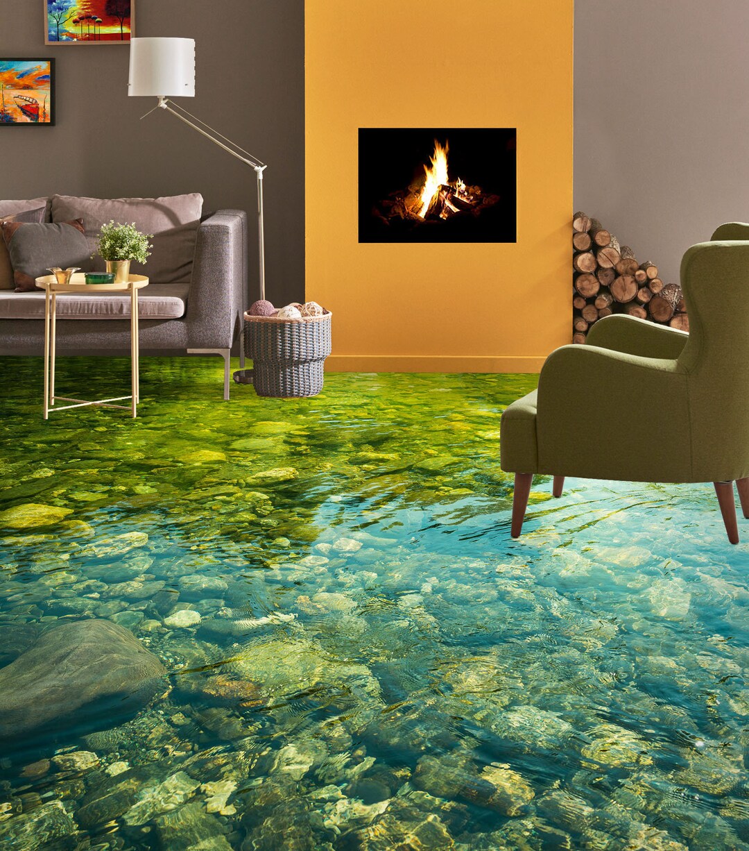 3D Water Stones 3924 Floor Wallpaper Murals Self-adhesive Removable ...
