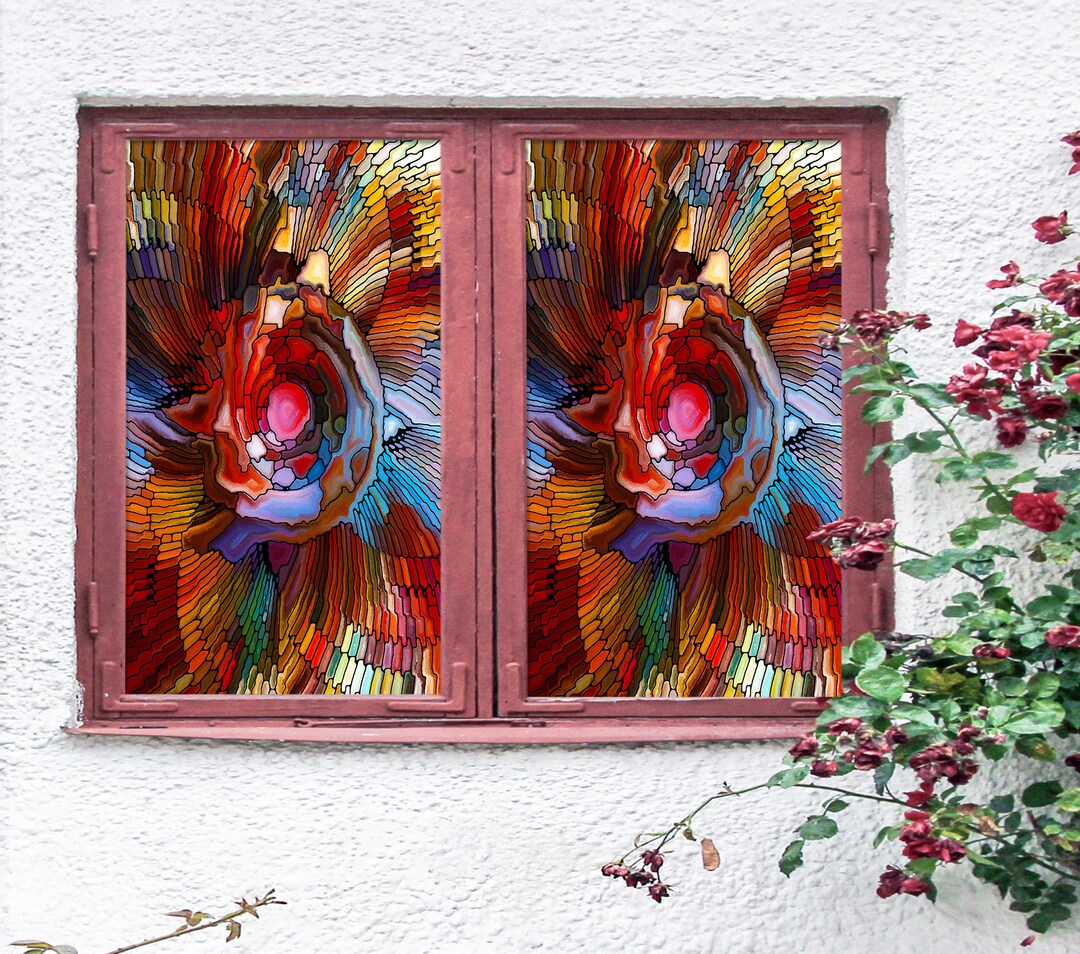 3D Artistic Colors W738 Window Film Print Sticker Cling Stained Glass ...