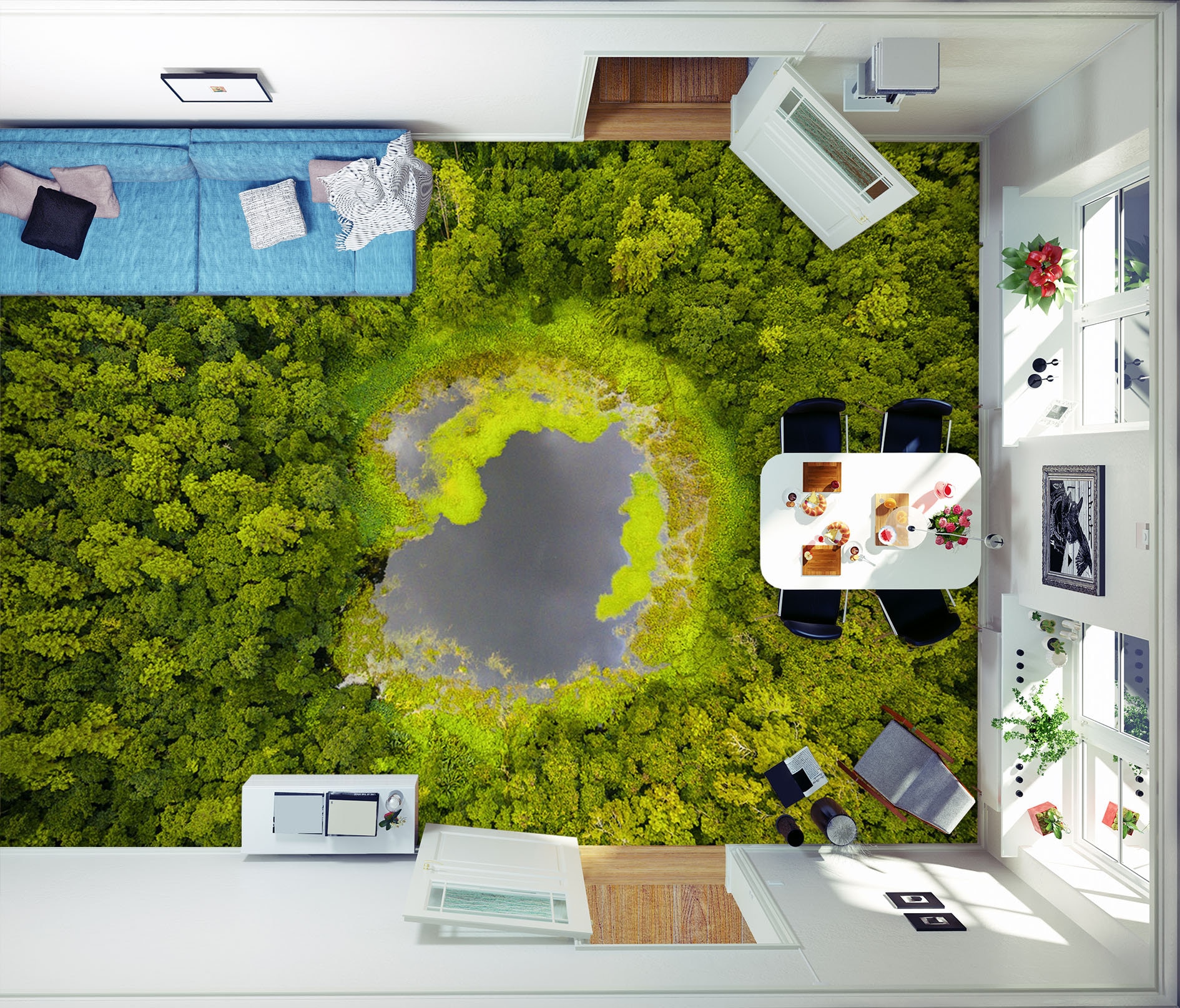 3D Natural Forest 2074 Floor Wallpaper Murals Self-adhesive Removable ...