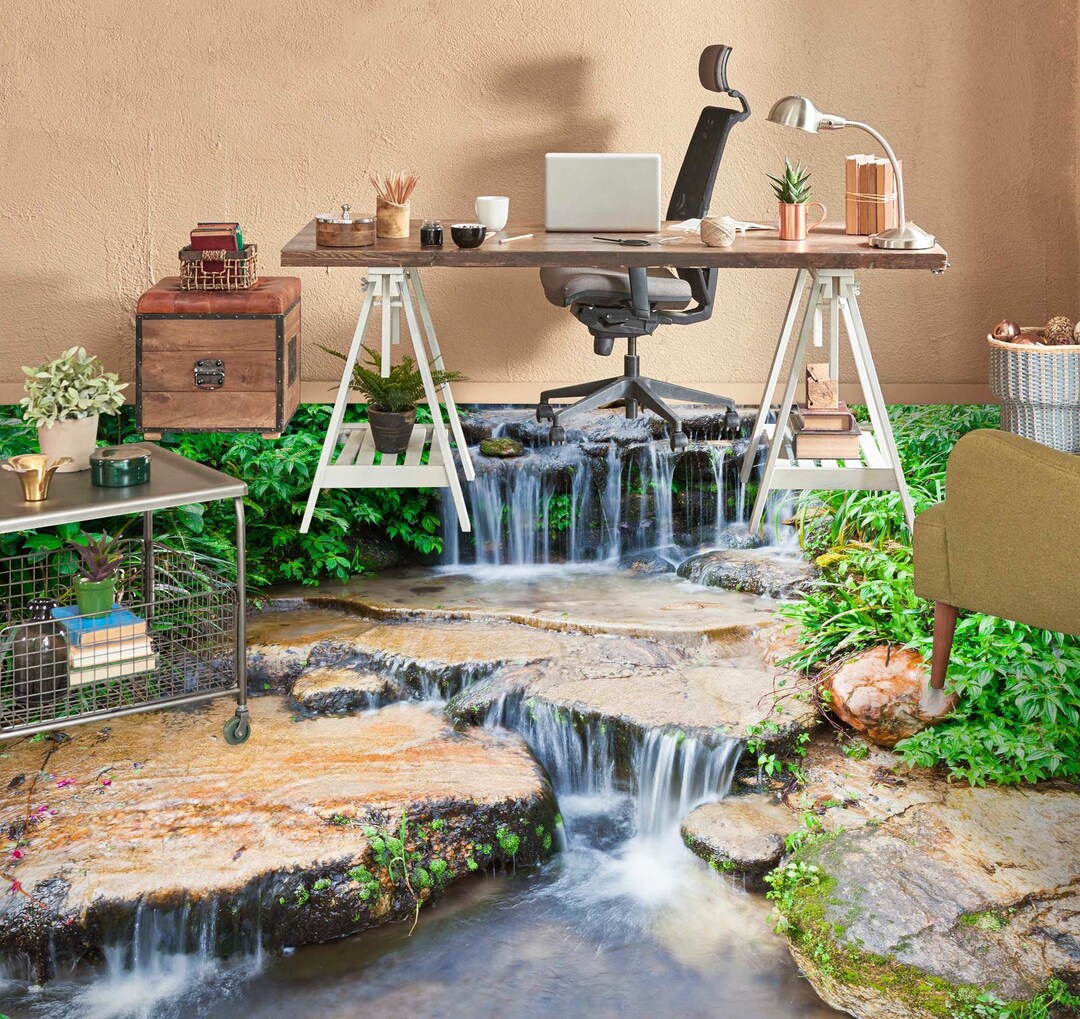 3D Forest Creek Rocks Kitchen Mat Floor Mural