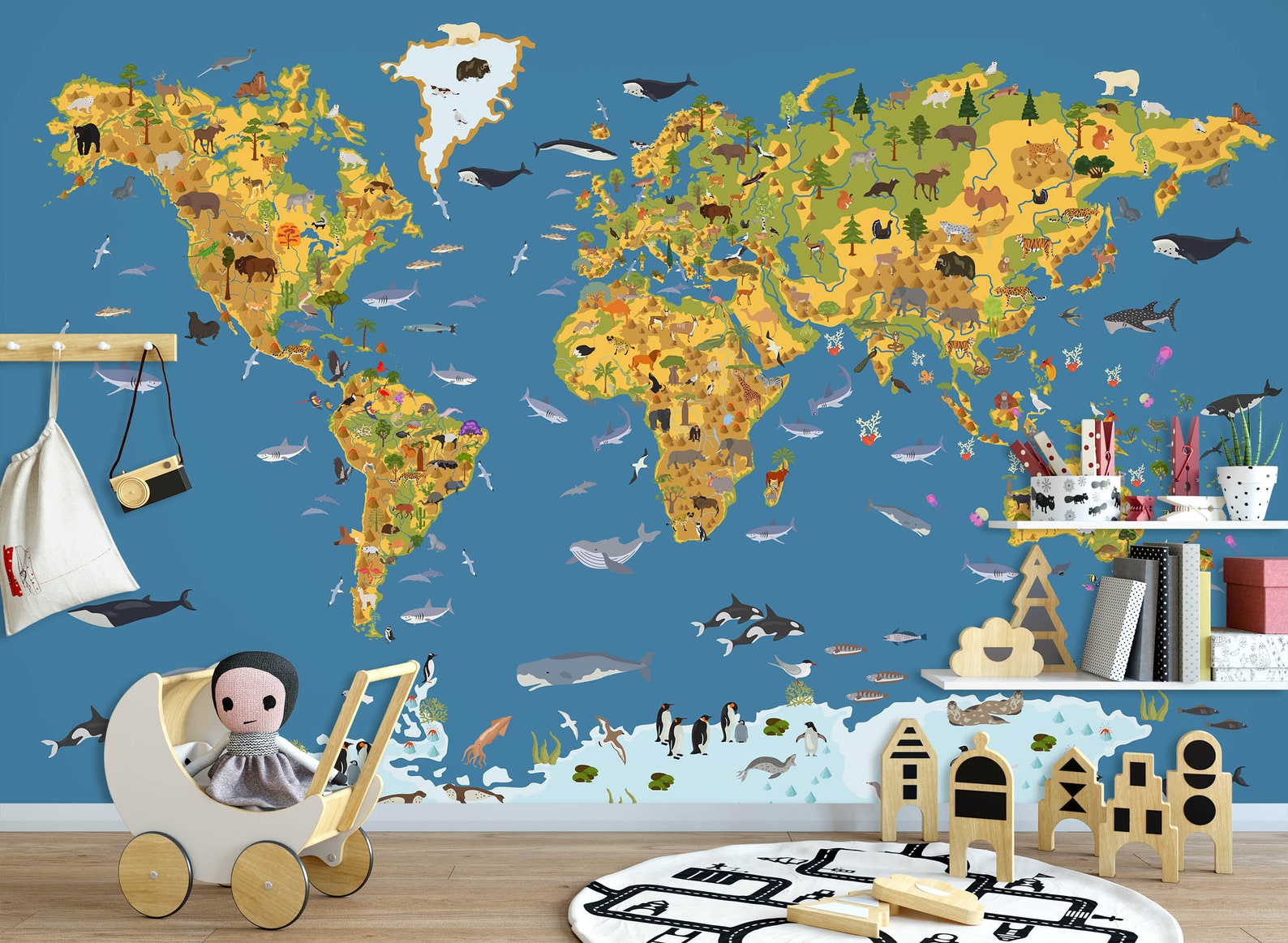 Cartoons World Map 170 Wallpaper Mural Self Adhesive Peel and - Etsy