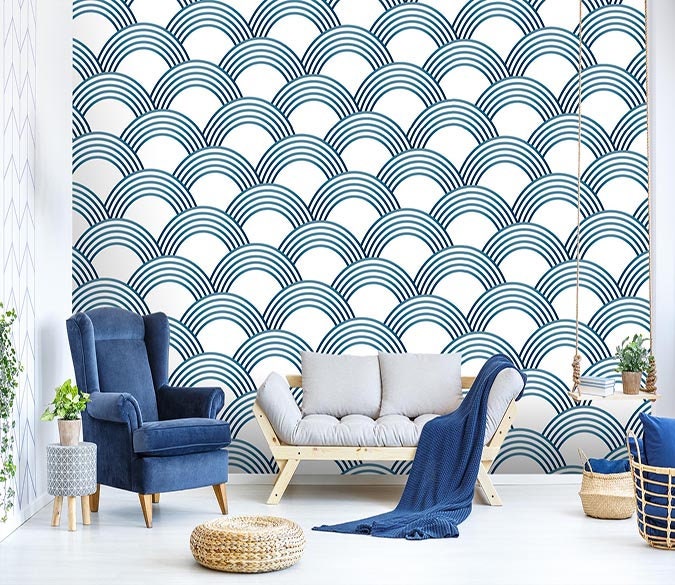 Blue Semicircle 2382 Wallpaper Mural Self Adhesive Peel and Etsy