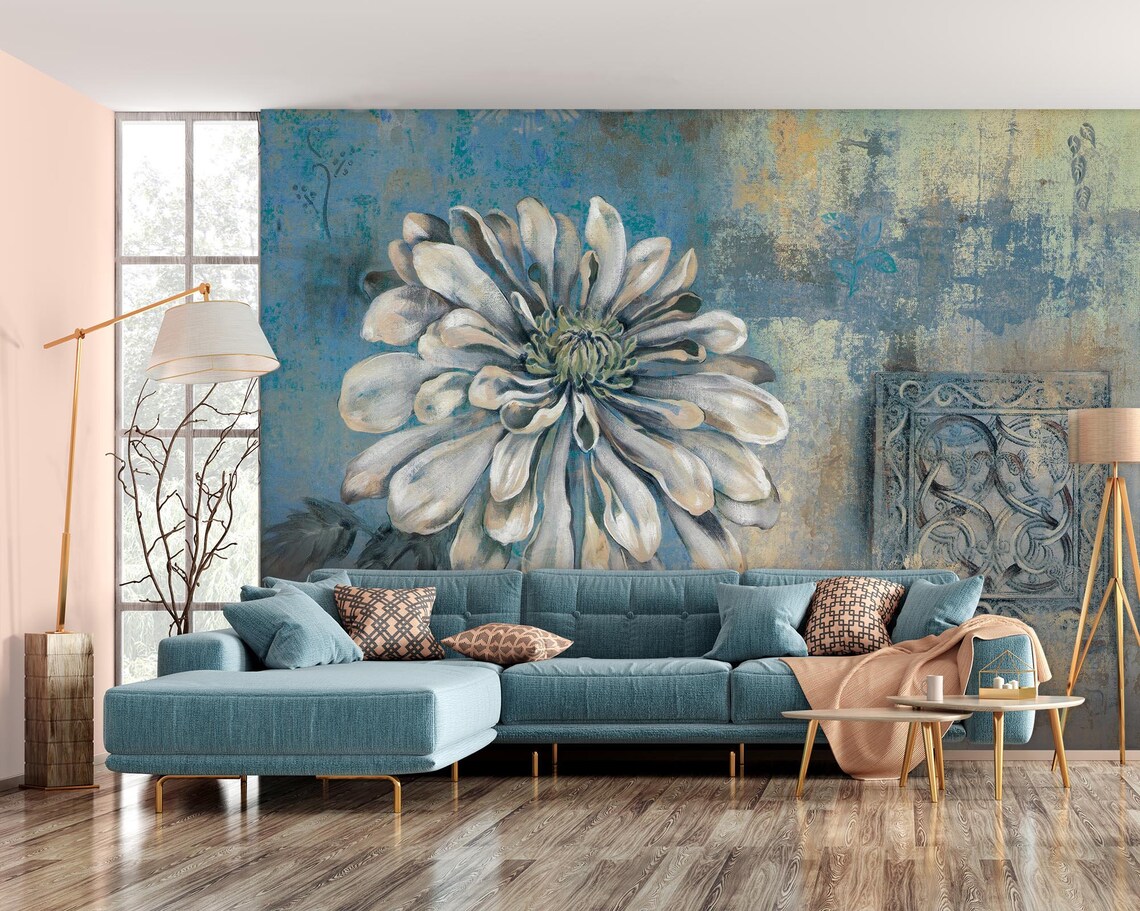 Hand gezeichnet Blume Retro 1261 Tapete Wandbild selbst | Etsy