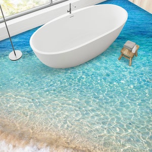 3D Clear Blue Sea Water 2410 Floor Wallpaper Murals Self-Adhesive Removable Kitchen Bath Floor Waterproof floor Rug Mat Print Epoxy YOYO