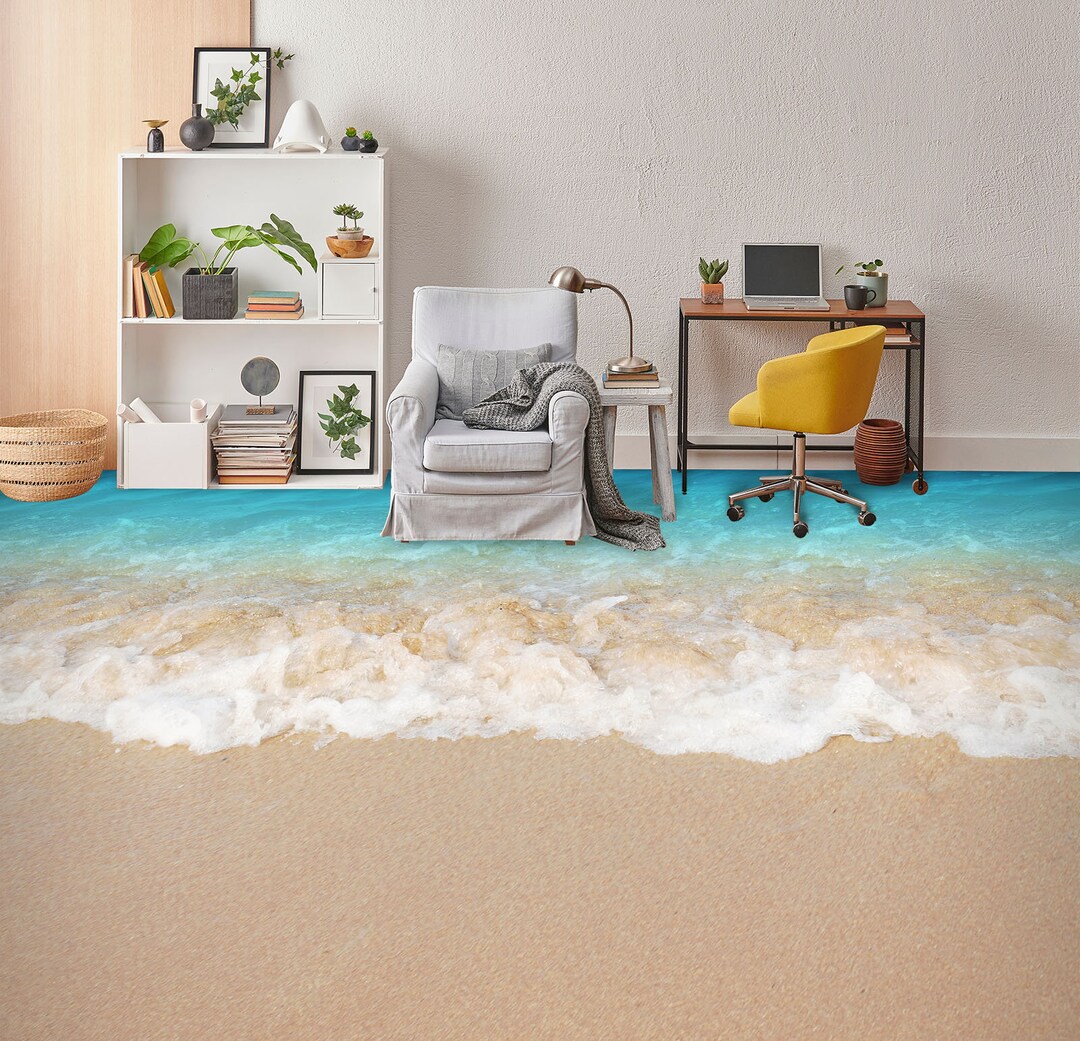 3D Sandy Beach Floor Mural  Non-slip, Waterproof  & Removable Rug Mat & Floor Murals