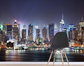 Night View New York 1333 Wallpaper Mural Self Adhesive Peel and Stick Wall Sticker Wall Decoration Design Removable