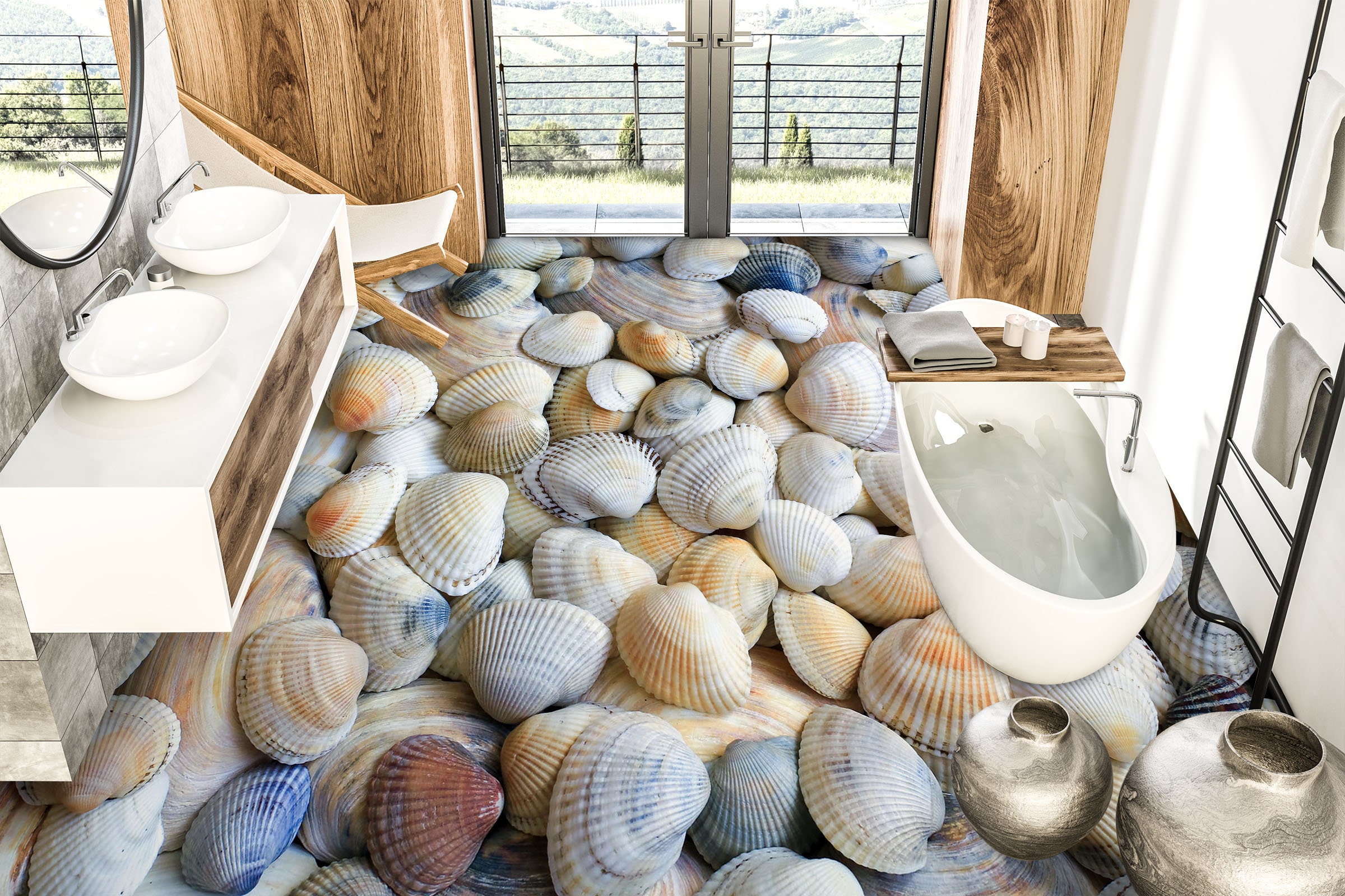 Open Shell Floor 3D White Shell 5565 Floor Wallpaper Murals Self-adhesive Removable ...