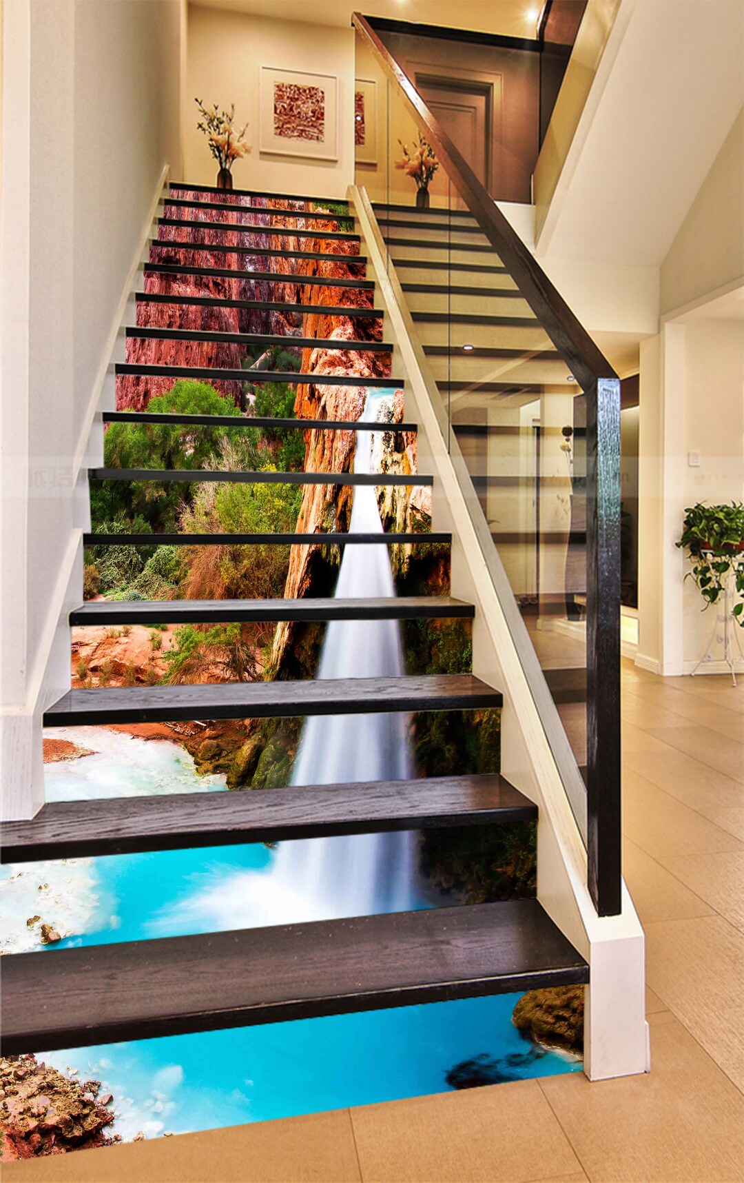 3D Waterfall S1325 Pattern Tile Marble Stair Risers Decoration Photo ...