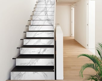 3D White Marble SS0397 Pattern Tile Marble Stair Risers Decoration Photo Self-adhesive Mural Vinyl Decal Wallpaper Murals Wallpaper Mural