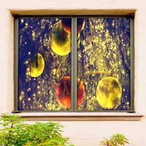 3D Special Shiny Circles W586 Window Film Print Sticker Cling Stained Glass Xmas Window Decor UV Heat Control Glass Privacy Window Film Romy