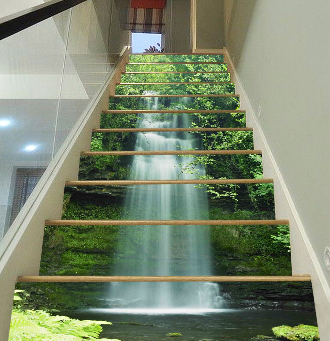 3D Waterfall Lake S1329 Pattern Tile Marble Stair Risers Decoration ...