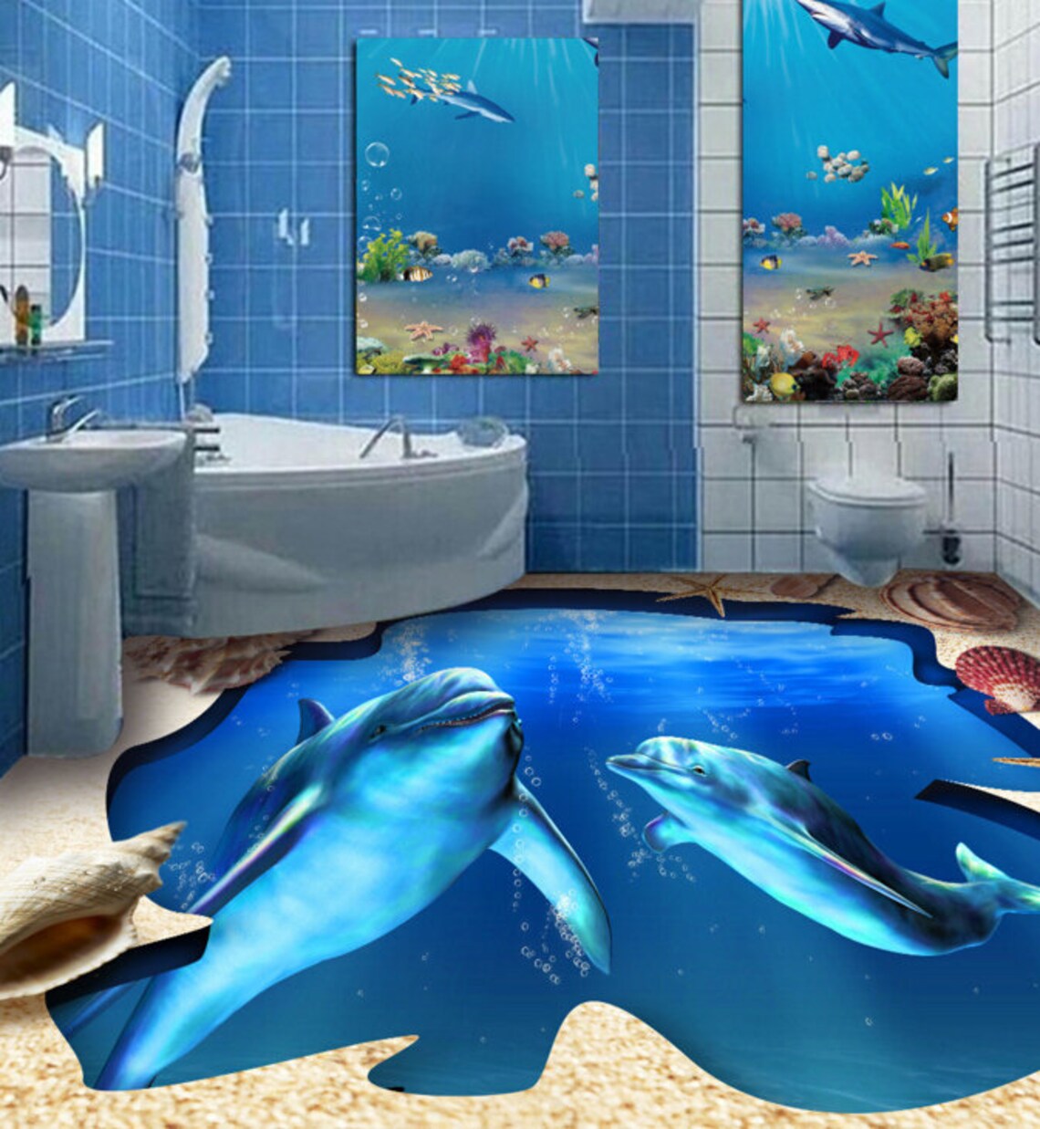 3d dolphin conch 0408 floor wallpaper murals self adhesive