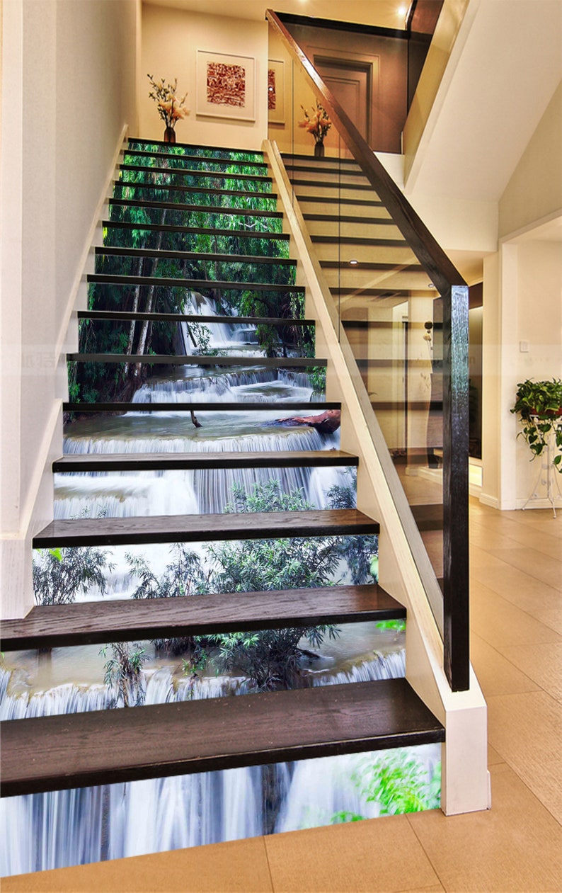 3D Waterfall Trees S1350 Pattern Tile Marble Stair Risers Decoration ...