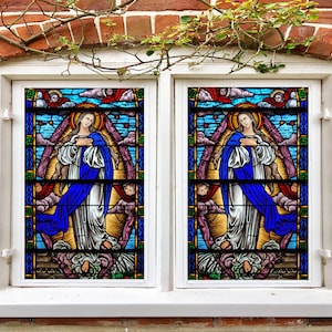 3D Church Woman W266 Window Film Print Sticker Cling Stained Glass Xmas Window Decor UV Heat Control Glass Privacy Window Film Rose