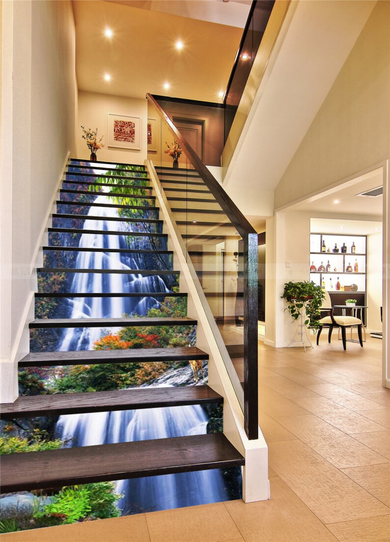 Waterfall Railing Insert 3D Waterfall Scenery S135 Pattern Tile Marble Stair Risers Decoration ...
