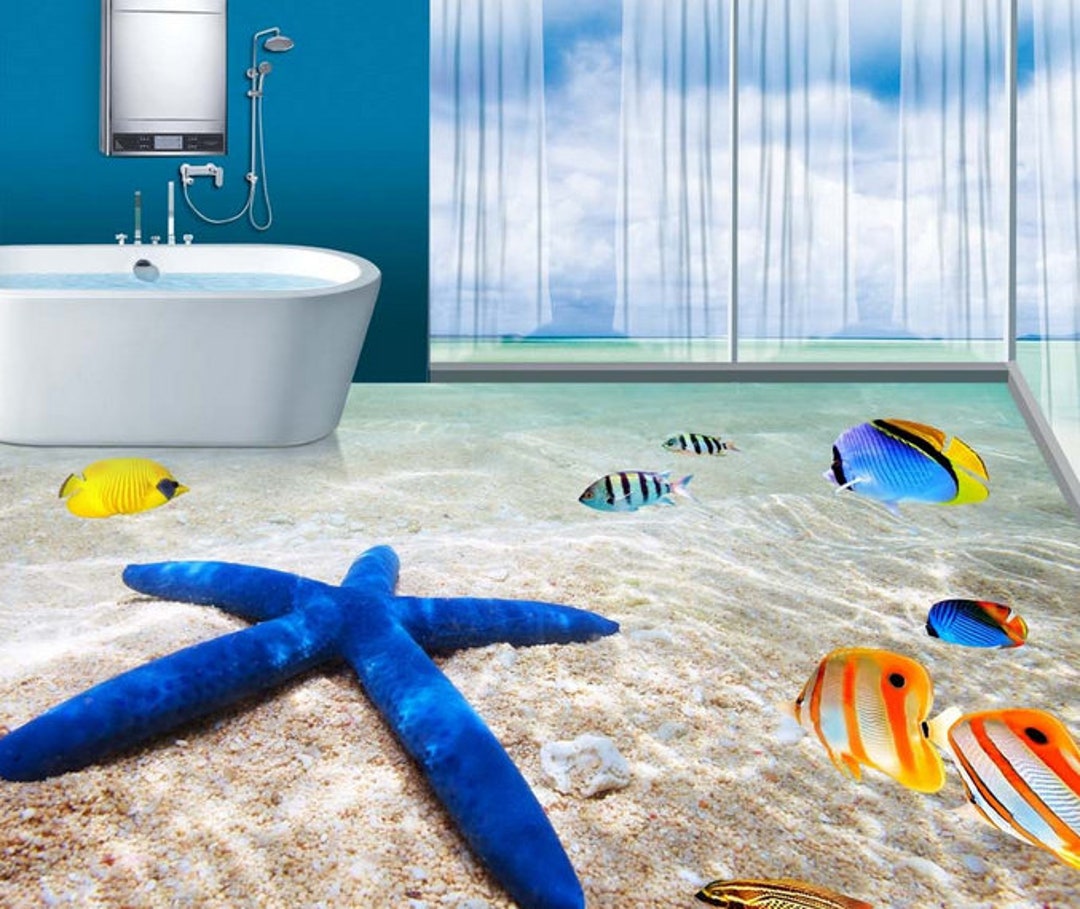 3D Blue Starfish 0583 Floor Wallpaper Murals Self-adhesive Removable