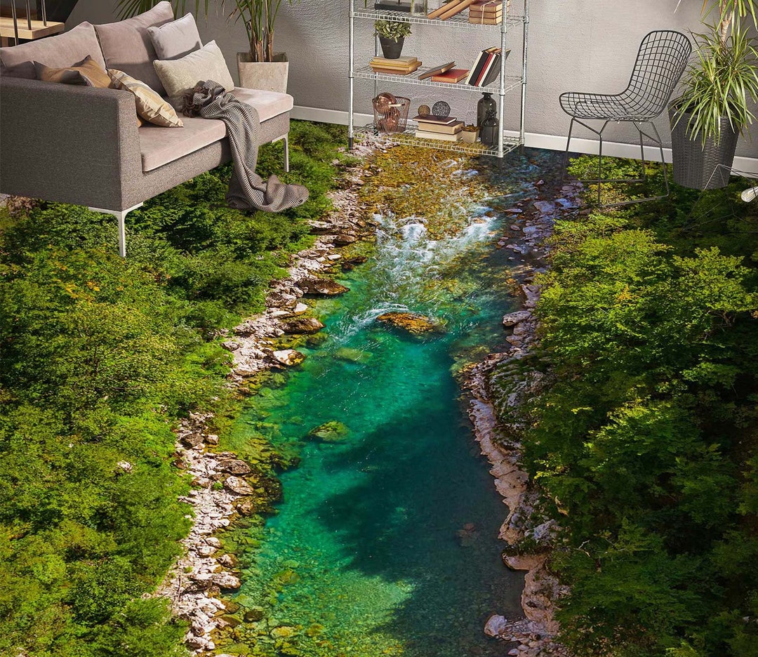 3D Trees River 5692 Floor Wallpaper Murals Self-adhesive Removable ...