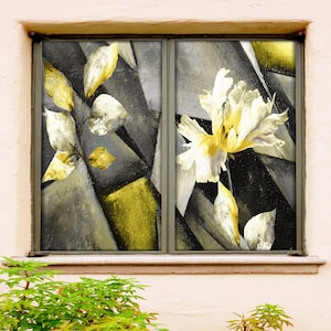 3D Golden Leaf W1733 Window Film Print Sticker Cling Stained Glass Xmas Window Decor UV Heat Control Glass Privacy Window Film Rose