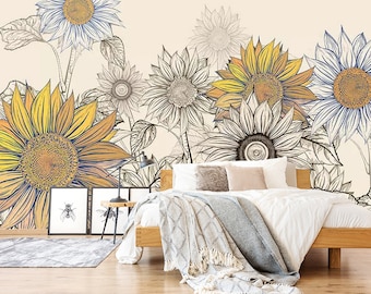 Painting Sunflower 2520 Wallpaper Mural Self Adhesive Peel and Stick Wall Sticker Wall Decoration Design Removable