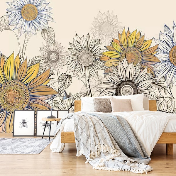Sunflower Peel and Stick Wallpaper - Etsy