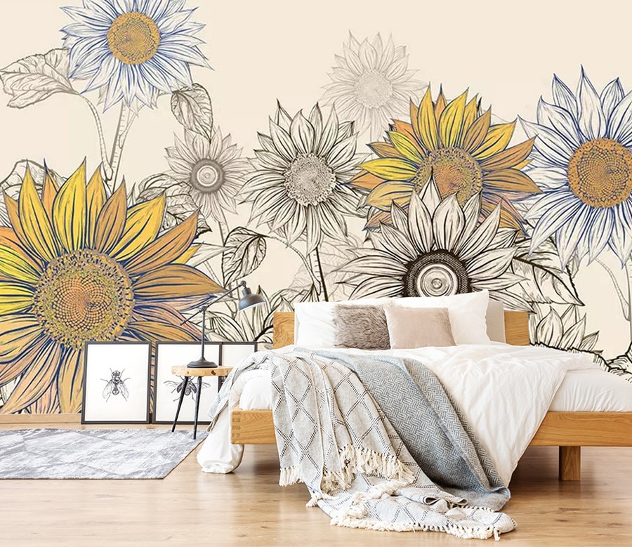 Painting Sunflower 2520 Wallpaper Mural Self Adhesive Peel and Etsy