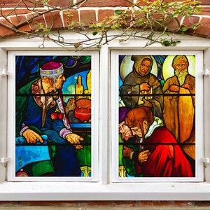 3D Pray Juvenile W8713 Window Film Print Sticker Cling Stained Glass Xmas Window Decor UV Heat Control Glass Privacy Window Film Rose