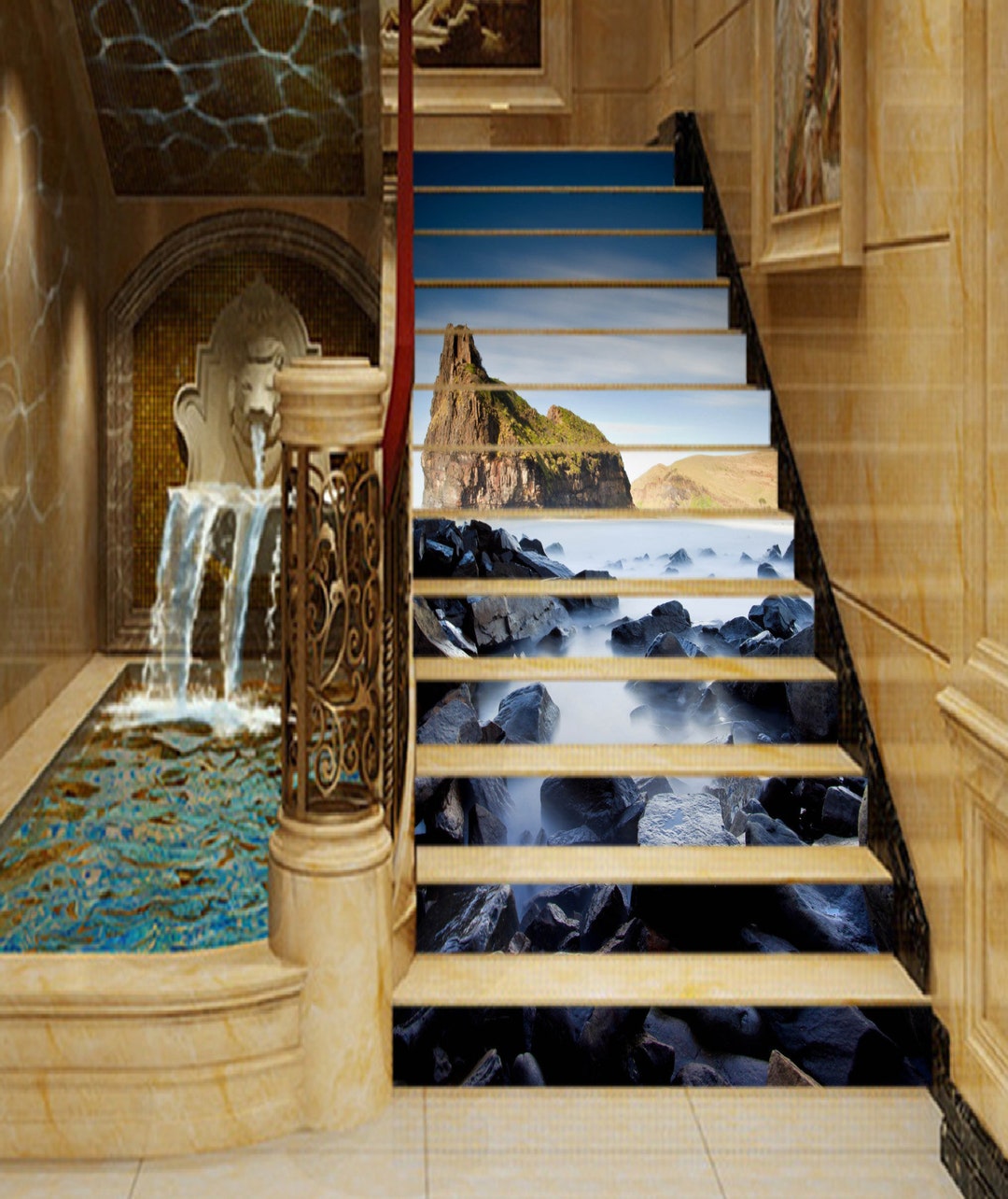 3D Stone Spa S2002 Pattern Tile Marble Stair Risers Decoration Photo ...