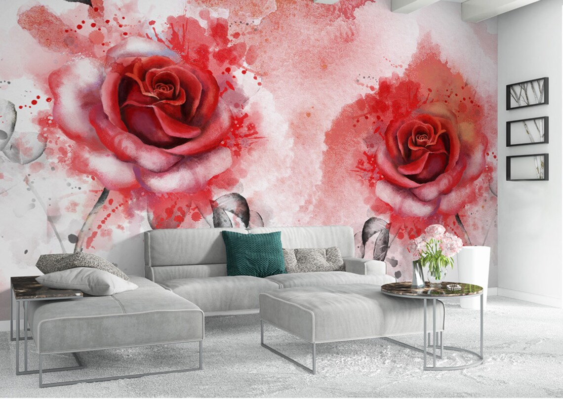 Red Rose WG824 Wallpaper Mural Self Adhesive Peel and Stick Etsy