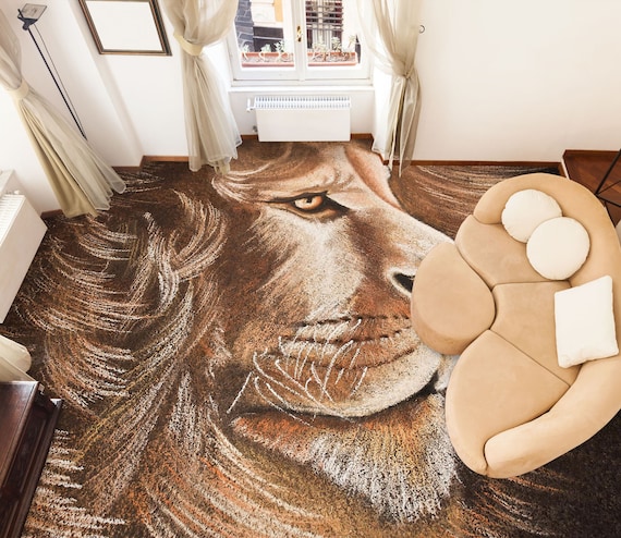 Peinture 3D de lion 9082 peinture peinte de plancher murals auto-adhésifs  amovibles plancher de bain de cuisine plancher imperméable à leau tapis mat  impression Epoxy YOYO -  Canada