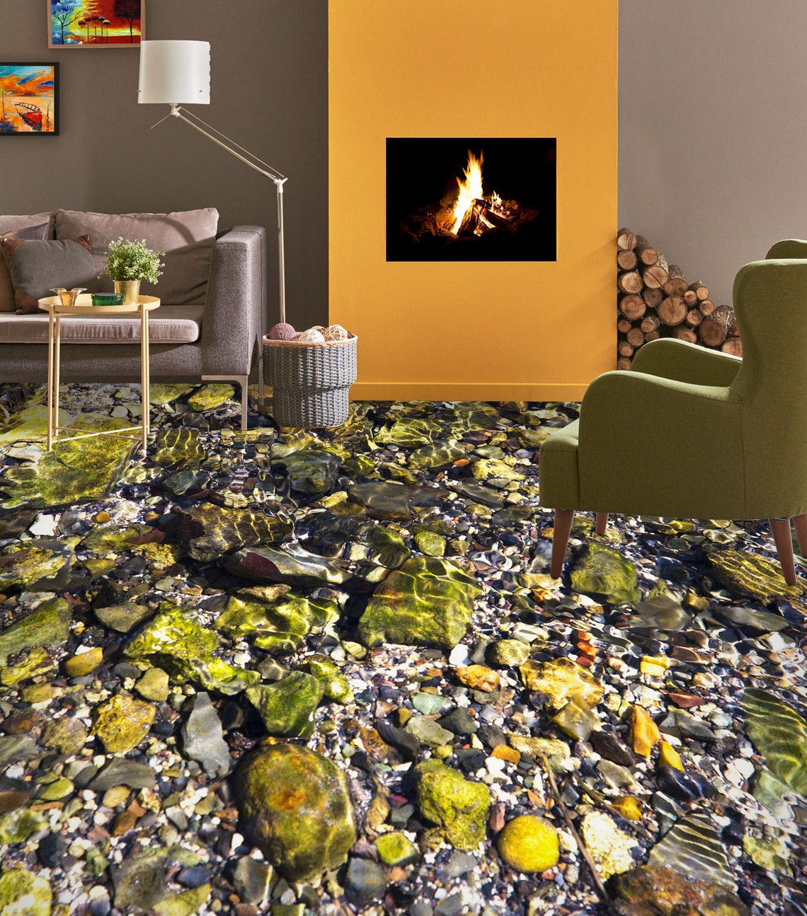 3D Lake Stones 5651 Floor Wallpaper Murals Self-adhesive Removable ...