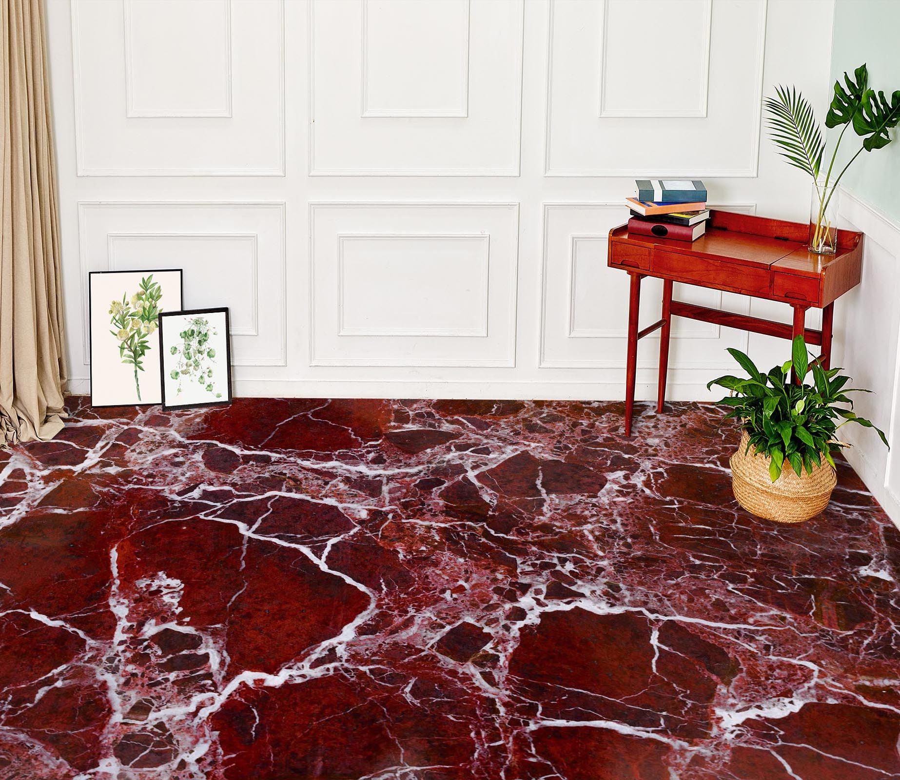 3D Dark Red Marble 3642 Floor Wallpaper Murals Self-adhesive