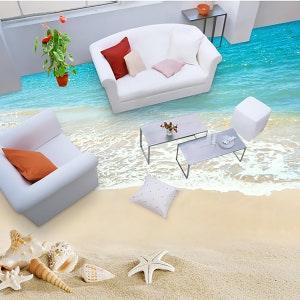 3D White Starfish 1369 Floor Wallpaper Murals Self-adhesive Removable