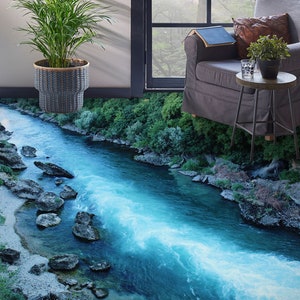 3D Life Blue River 8475 Floor Wallpaper Murals Self-Adhesive Amovible Kitchen Bath Floor Waterproof floor Rug Mat Print Epoxy YOYO